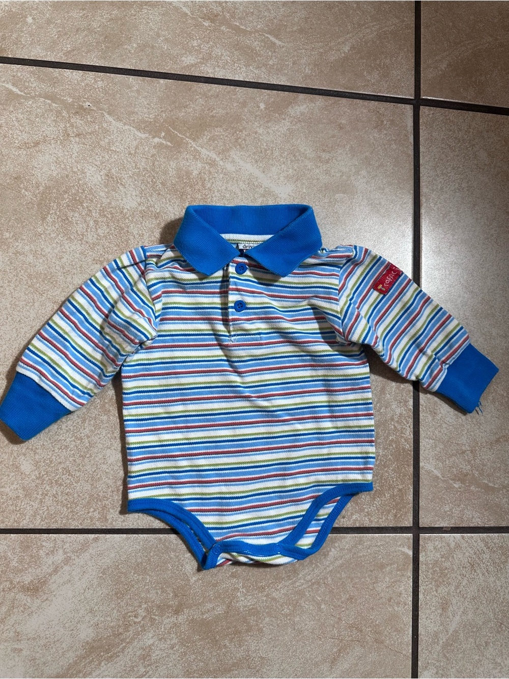 Vintage Striped Long-Sleeve Polo Bodysuit in Blue